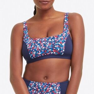 Draper James x Lands End Navy Floral Square neck Wireless  Bikini Top Sz 22W